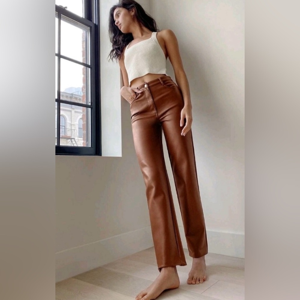 Wilfred Faux Leather Brown Pants NWOT